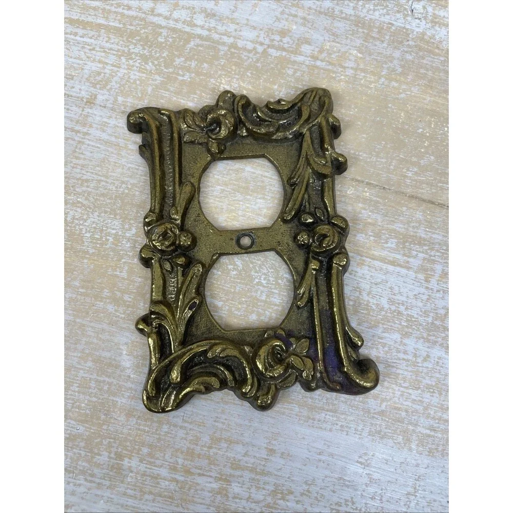 VINTAGE BRASS Outlet Plate Cover Victorian Rose ANTIQUE No Hardware